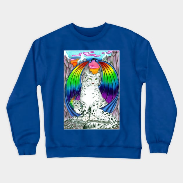 Snow leopards with rainbow wings Crewneck Sweatshirt by MelanieJeyakkumar